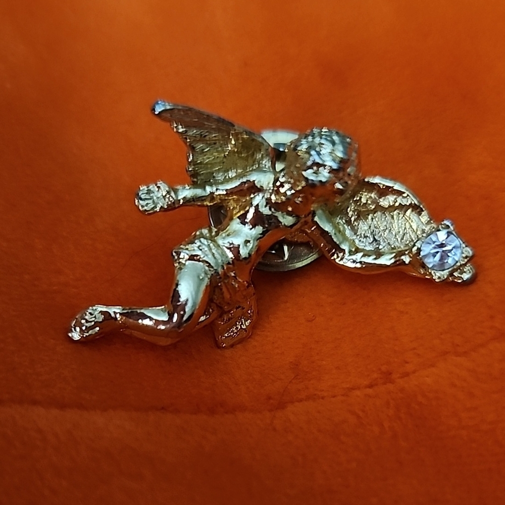 Gold Angel Pin with Crystal Accent